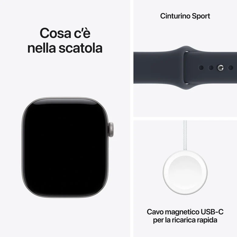 Apple Watch Series 12 GPS + Cellular, cassa 46 mm in alluminio grigio siderale con cinturino Sport blu marino - M/L