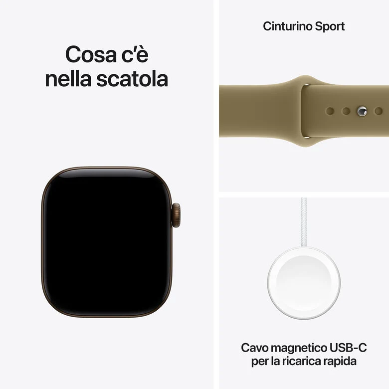 Apple Watch Series 12 GPS + Cellular, cassa 42 mm in alluminio color bronzo scuro con cinturino Sport oliva - S/M