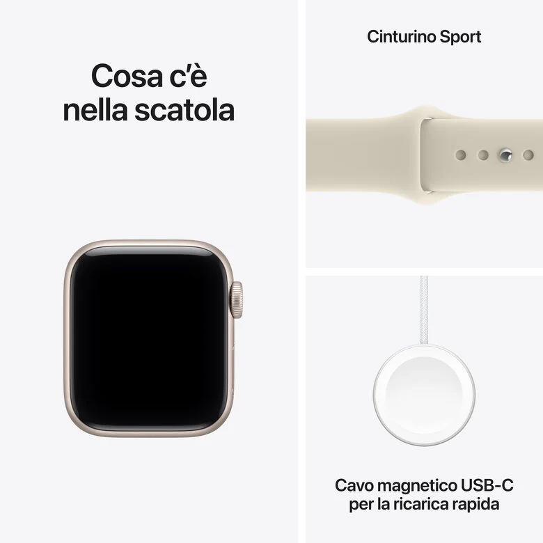 Apple Watch SE (3nd generation) SE 3 GPS, Cassa 40 mm in alluminio galassia con Cinturino Sport sabbia - S/M