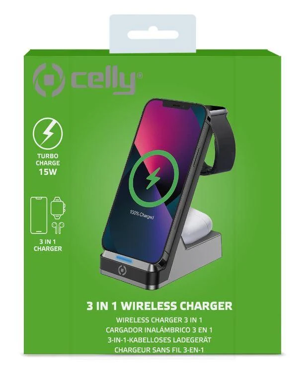 CELLY WIRELESS CHARGER STAND 3IN1 BLACK