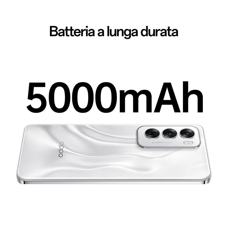 OPPO Reno12 5G AI Smartphone, Tripla fotocamera 50+8+2MP, Selfie 32MP, Display 6.7” 120HZ AMOLED FHD+, 5000mAh, RAM 12GB(Esp4GB/8GB/12GB)+ROM 256GB, [Versione Italia], Astro Silver