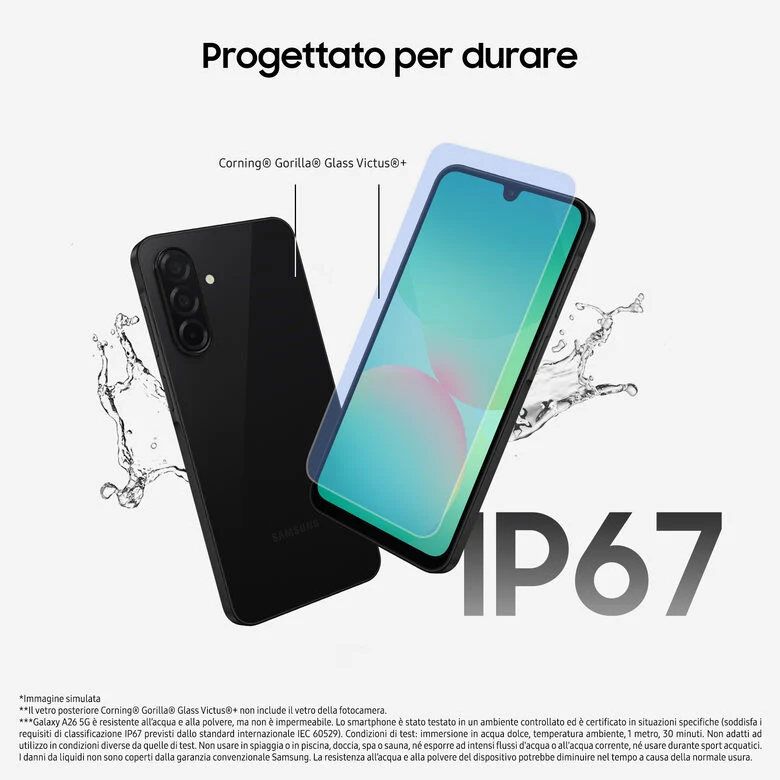 Samsung Galaxy A26 5G, Smartphone con Funzioni intelligenti, Display Super AMOLED 6.7”, 6GB RAM, 128GB, Batteria 5.000 mAh, memoria espandibile, Black