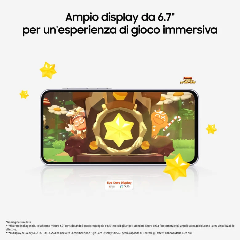 Samsung Galaxy A36 5G, Smartphone con Funzioni intelligenti, Display Super AMOLED 6.7”, 6GB RAM, 128GB, Camera 50MP, Batteria 5.000 mAh, IP67, Awesome Lavender