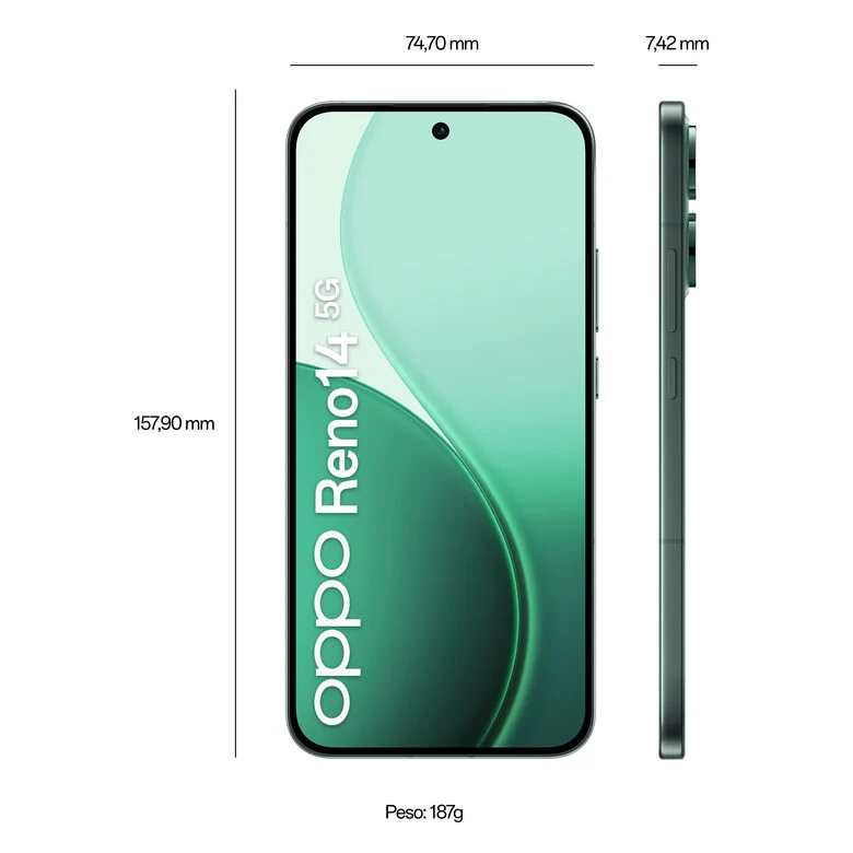 OPPO 14 5G Reno14 Smartphone 5G 16,7 cm (6.59") Doppia SIM Android 15 USB tipo-C 12 GB 512 GB 6000 mAh Verde