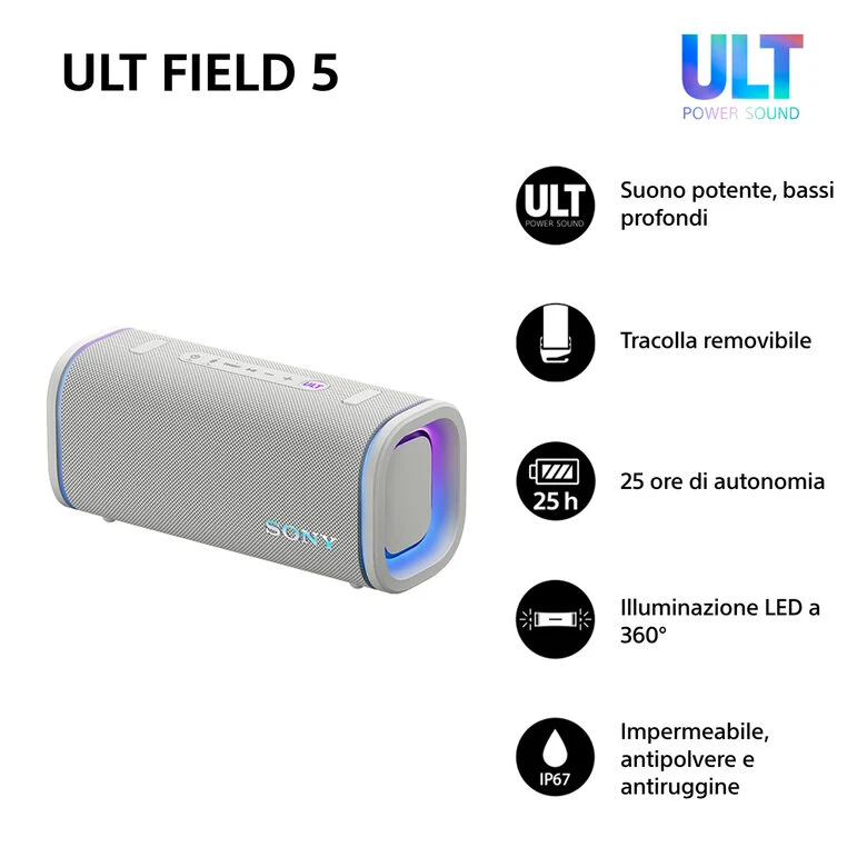Sony Ult Field 5 Altoparlante portatile stereo Bianco
