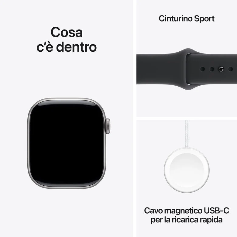 Apple Watch Series 11 GPS 42mm Cassa Alluminio Grigio Siderale con Sport Band Nero - M/L