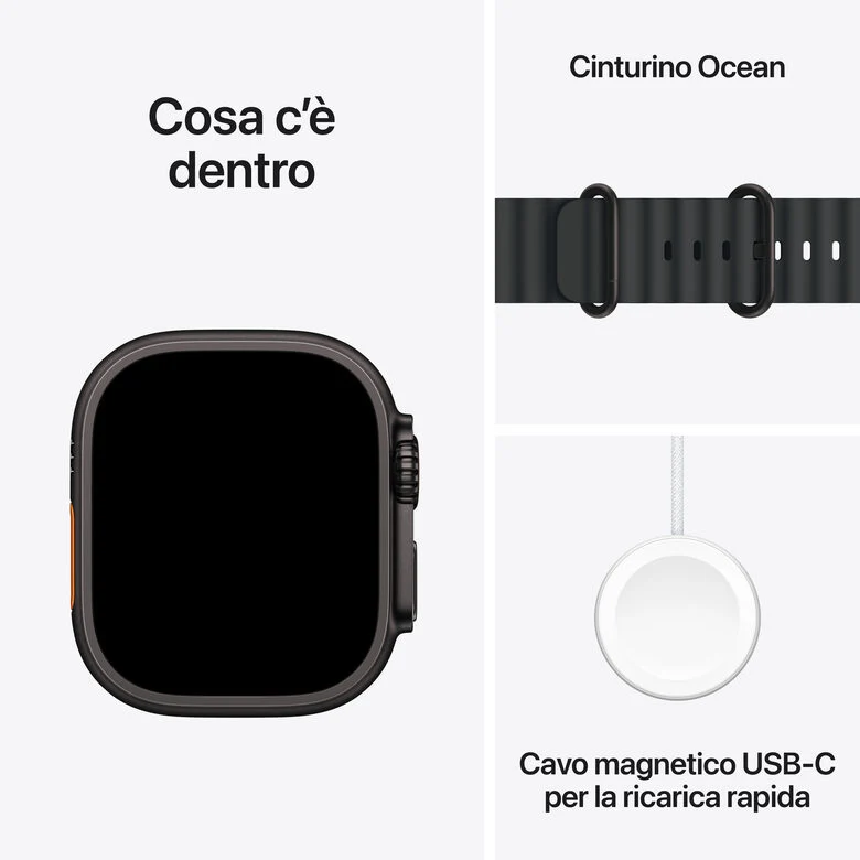 Apple Watch Ultra 3 GPS + Cellular 49mm Smartwatch Cassa Titanio Nero con Band Ocean Nero