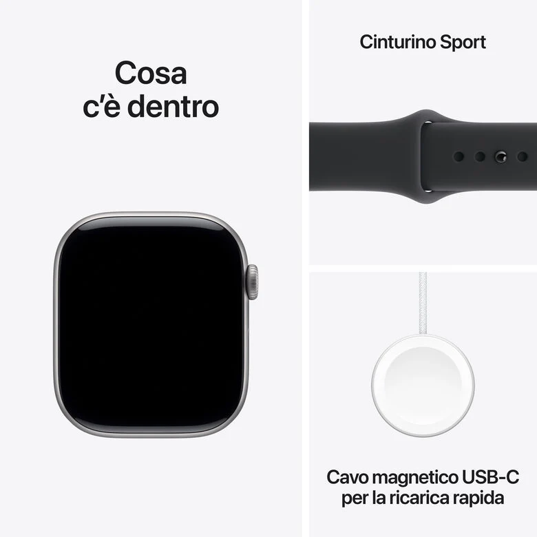 Apple Watch Series 11 GPS 46mm Cassa Alluminio Grigio Siderale con Sport Band Nero - S/M