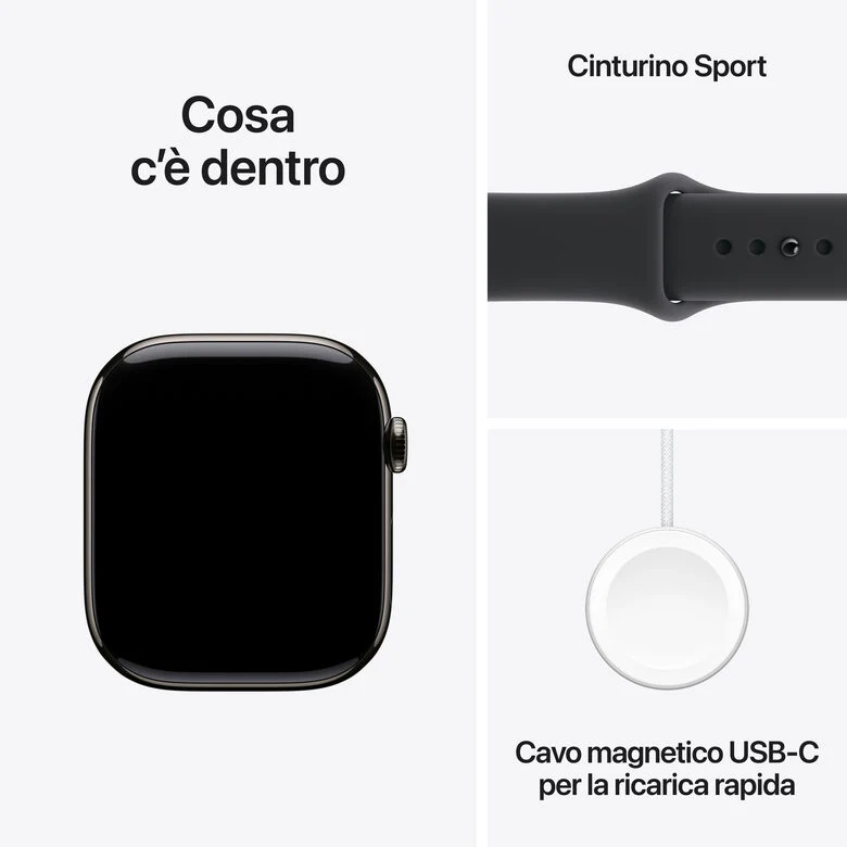 Apple Watch Series 11 GPS + Cellular 46mm Cassa Titanio Ardesia con Sport Band Nero - S/M