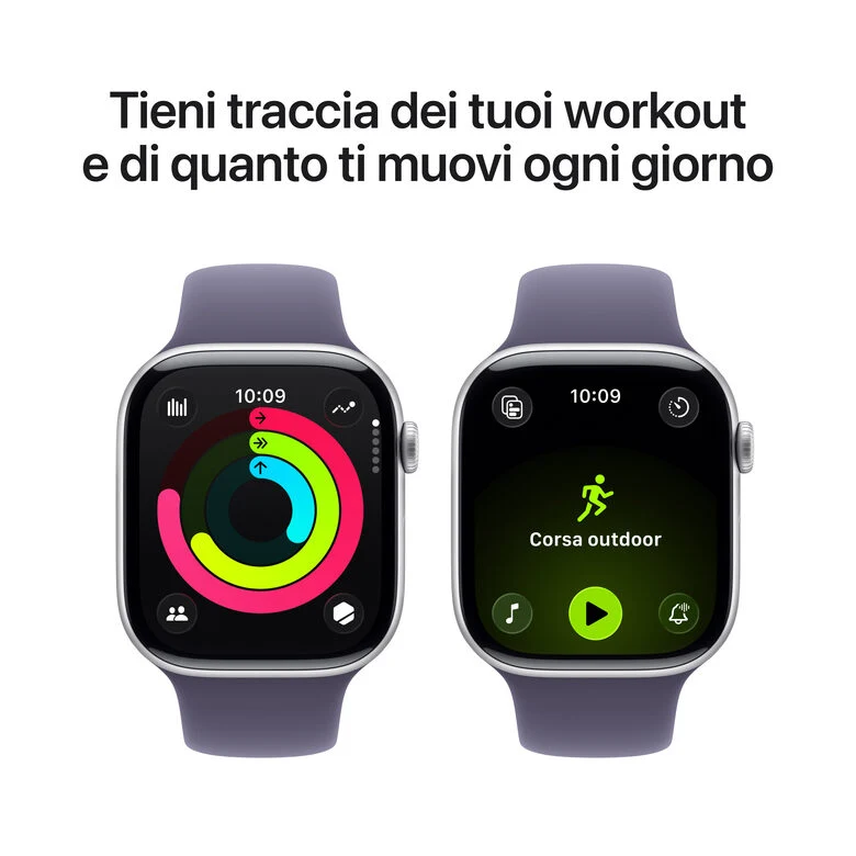 Apple Watch Series 11 GPS + Cellular 46mm Cassa Alluminio Argento con Sport Band Viola Nebbia - M/L