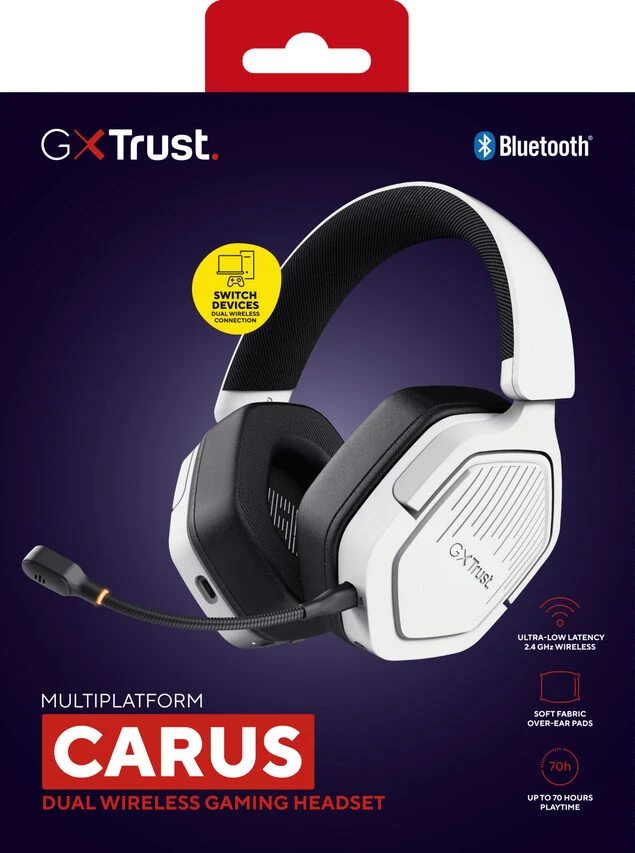 Trust GXT 493W Carus Auricolare Con cavo e senza cavo A Padiglione, Casco Gaming USB Type-C / USB Type-A Bluetooth Bianco