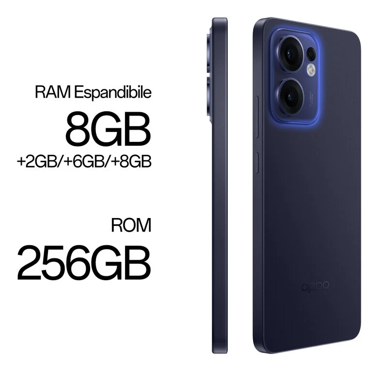 OPPO Reno13 F 5G AI Smartphone, Tripla fotocamera 50+8+2MP, Selfie 32MP, Display 6.67” 120HZ AMOLED FHD+, 5800mAh, RAM 8GB(Esp4GB/6GB/8GB)+ROM 256GB, [Versione Italia], Luminous Blue