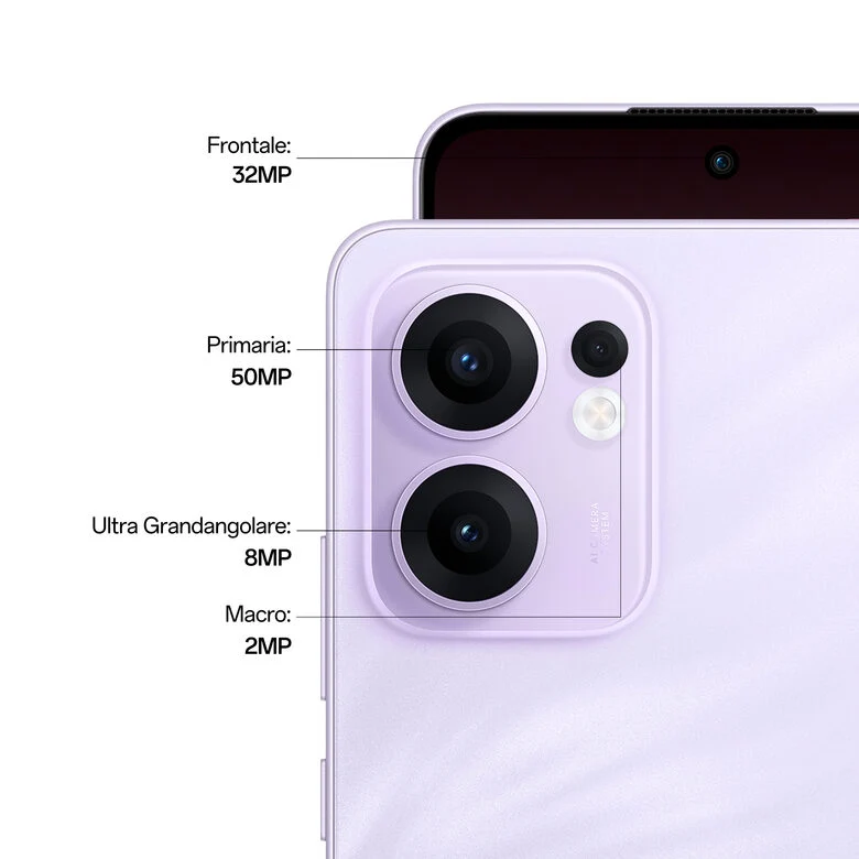 OPPO Reno13 FS 5G AI Smartphone, Tripla fotocamera 50+8+2MP, Selfie 32MP, Display 6.67” 120HZ AMOLED FHD+, 5800mAh, RAM 12GB(Esp4GB/8GB/12GB)+ROM 512GB, [Versione Italia], Plume Purple