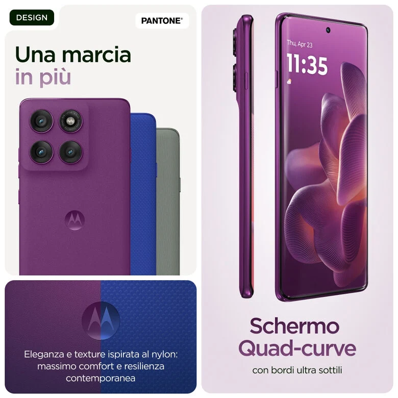 Motorola edge 60 pro con Moto AI (12/512GB, Fotocamera 50+50+10MP, selfie 50MP, Display 6.67" pOLED 120Hz, MediaTek Dimensity 8350, batteria 6000mAh, ricarica 90W, Android 15), PANTONE Spark