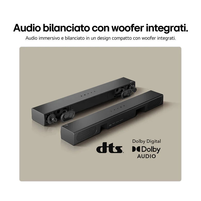 LG Soundbar S20A, 50W su 2.0 canali, Dolby Digital, DTS, AI Sound Pro, HDMI ARC, Bluetooth, USB