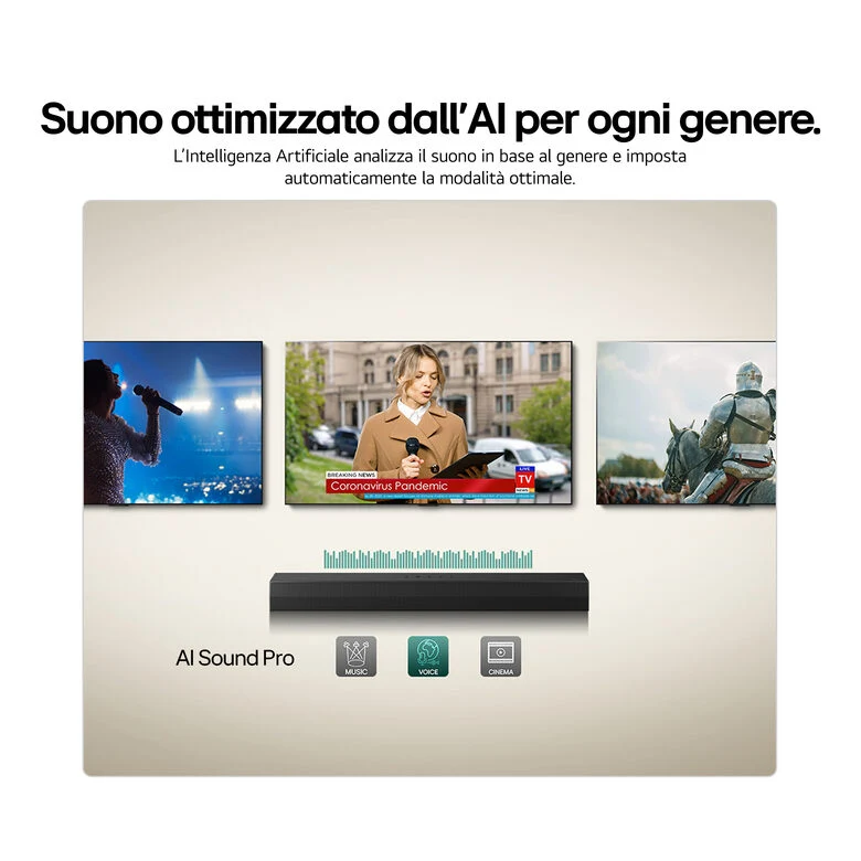 LG Soundbar S20A, 50W su 2.0 canali, Dolby Digital, DTS, AI Sound Pro, HDMI ARC, Bluetooth, USB