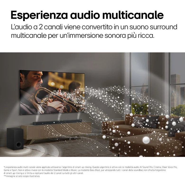 LG Soundbar S70TY, 400W su 3.1.1 canali, Dolby Atmos, DTS:X, Speaker centrale up-firing