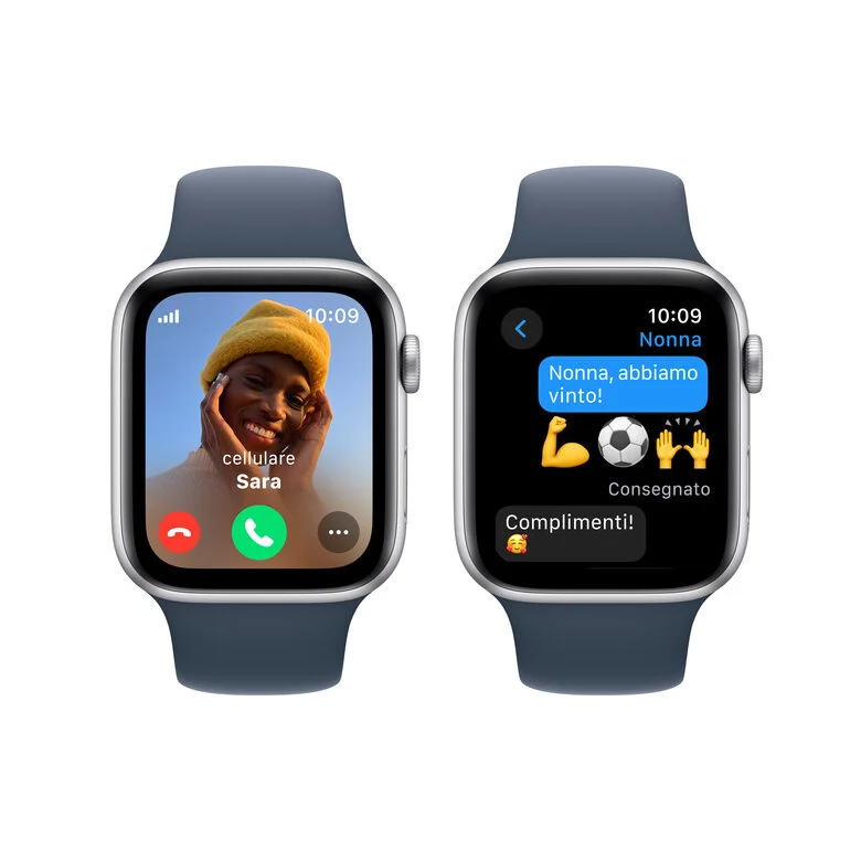 Apple Watch SE GPS + Cellular Cassa 44mm in Alluminio Argento con Cinturino Sport Blu Tempesta - M/L