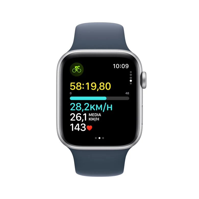 Apple Watch SE GPS + Cellular Cassa 44mm in Alluminio Argento con Cinturino Sport Blu Tempesta - M/L