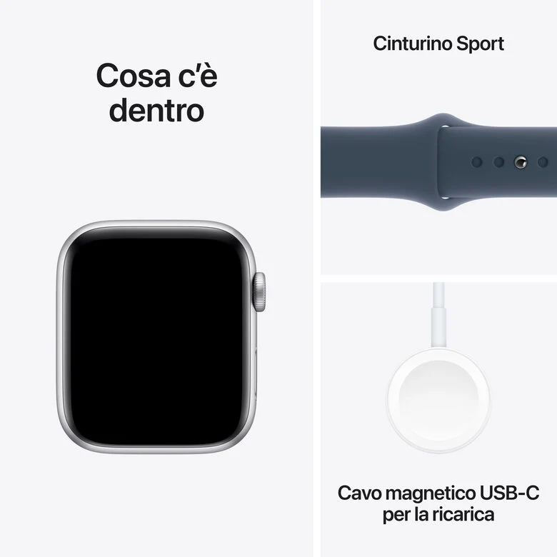 Apple Watch SE GPS + Cellular Cassa 44mm in Alluminio Argento con Cinturino Sport Blu Tempesta - M/L