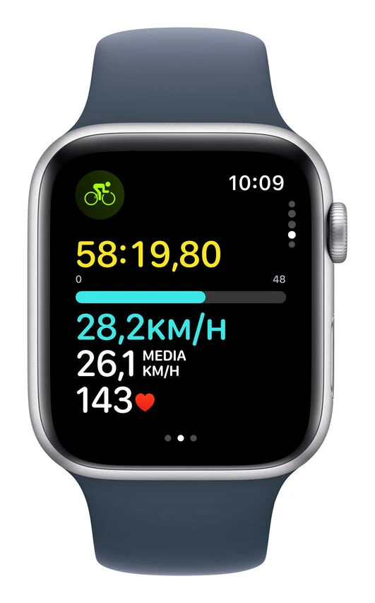 Apple Watch SE GPS Cassa 44mm in Alluminio Argento con Cinturino Sport Blu Tempesta - S/M