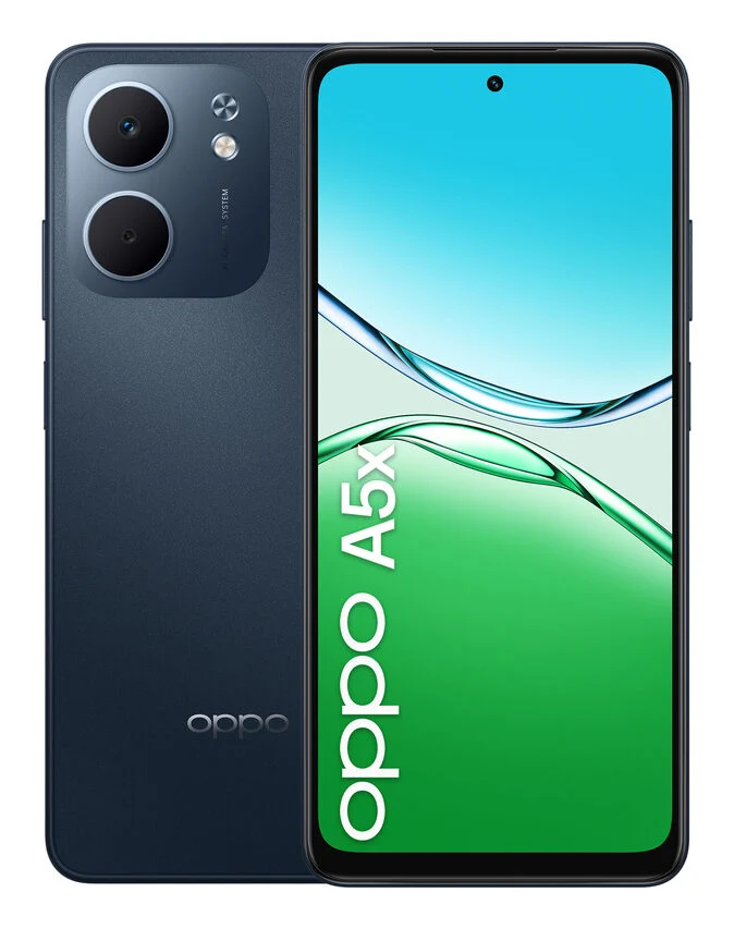 OPPO A5x Smartphone, Foto AI 32MP, Frontale 5MP, Display 6.67” 90HZ LCD HD+, 6000mAh, RAM 4(Esp1GB/2GB/4GB)+ROM 128GB (esp1TB), IP65, [Versione Italia], Black Blue