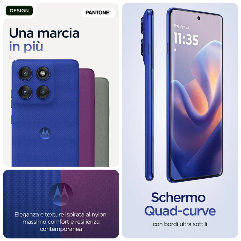 Motorola edge 60 pro con Moto AI (12/512GB, Fotocamera 50+50+10MP, selfie 50MP, Display 6.67" pOLED 120Hz, MediaTek Dimensity 8350, batteria 6000mAh, ricarica 90W, Android 15), PANTONE Dazzl