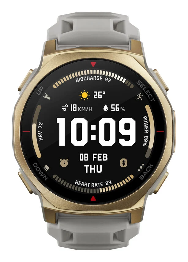 Amazfit T-rex 3 Pro 3,35 cm (1.32") AMOLED 44 mm Digitale 466 x 466 Pixel Touch screen Grigio Oro Wi-Fi GPS (satellitare)