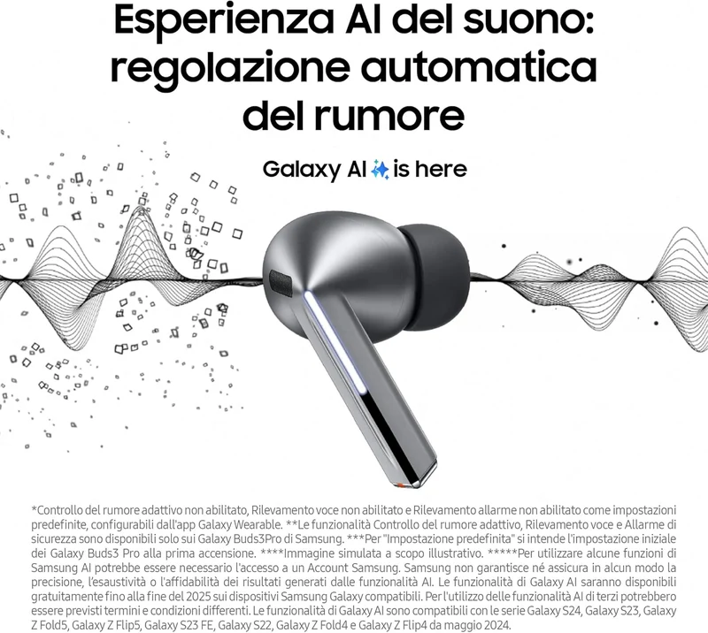 Samsung Galaxy Buds3 Pro Auricolari in-ear True Wireless Cuffie ergonomiche con luce LED Cancellazione attiva del rumore