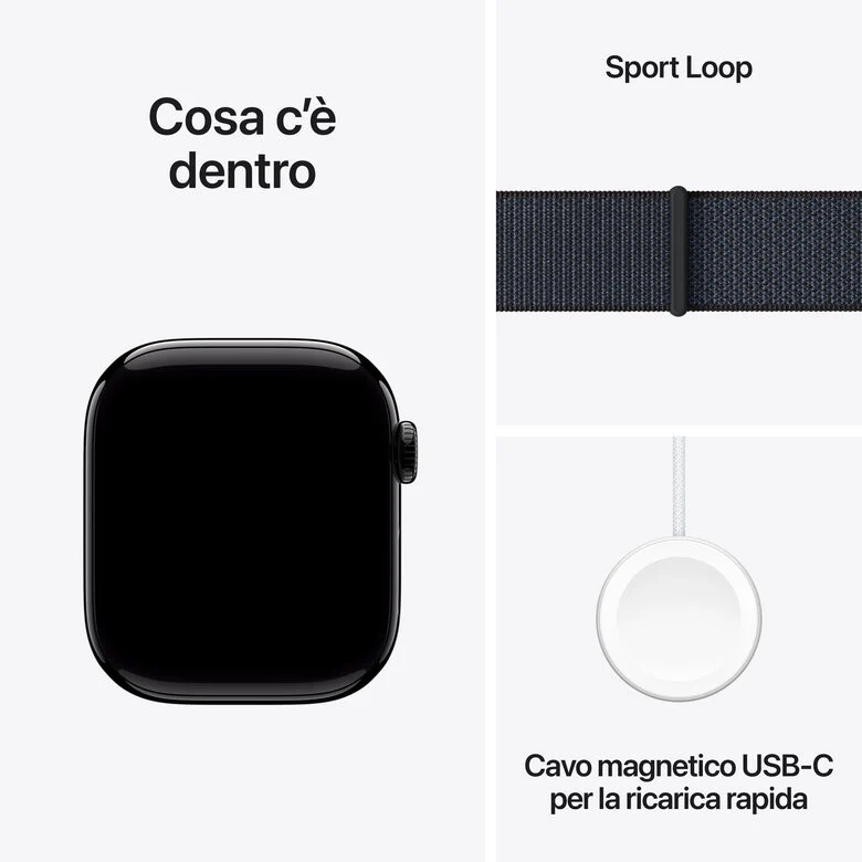 Apple Watch Series 10 Serie 10 GPS + Cellular 42mm Cassa in Alluminio color Jet Black con Sport Loop