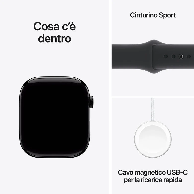 Apple Watch Series 10 Serie 10 GPS + Cellular 46mm Cassa in Alluminio color Jet Black con Nero Sport Band - S/M