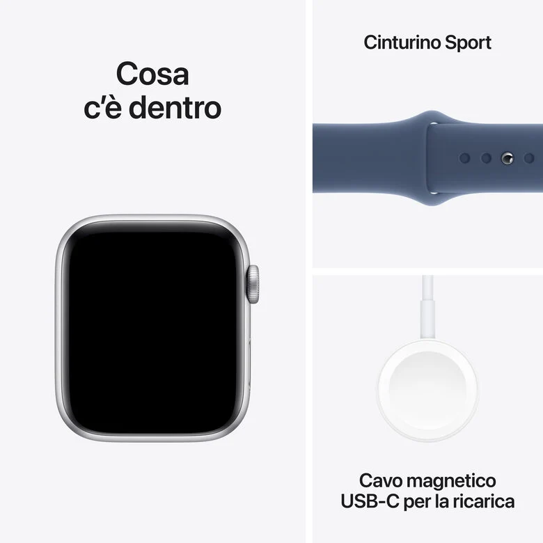 Apple Watch SE GPS 44mm Cassa in Alluminio Color Argento con Denim Sport Band - M/L