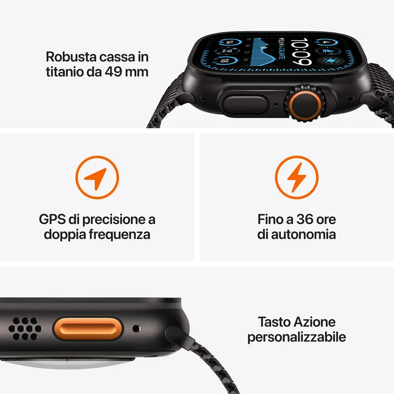 Apple Watch Ultra 2 GPS + Cellular 49mm Cassa Titanio Nero con Nero Trail Loop - M/L