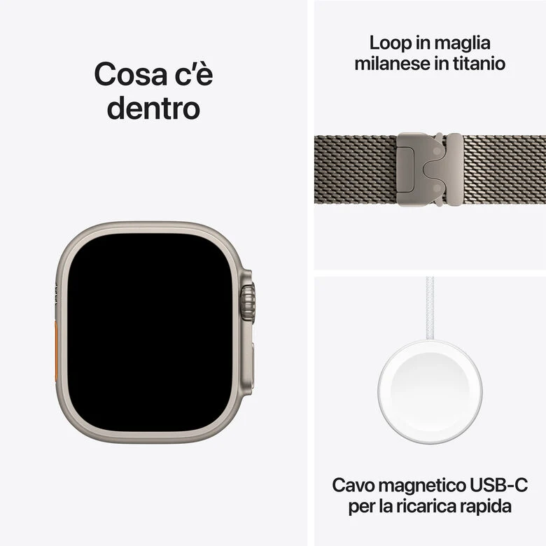 Apple Watch Ultra 2 GPS + Cellular 49mm Cassa in Titanio con Titanio Naturale Milanese Loop - M