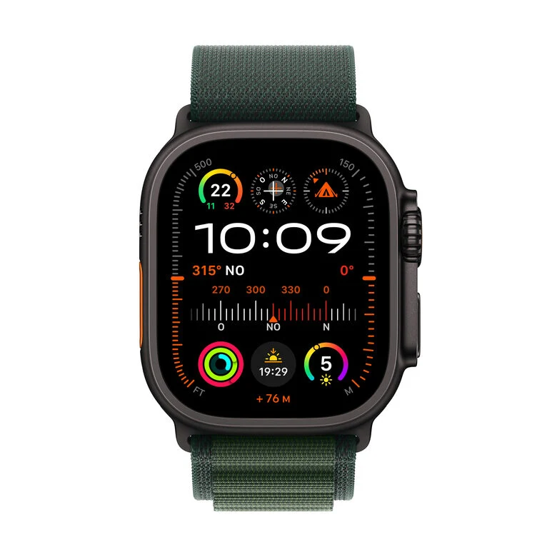 Apple Watch Ultra 2 GPS + Cellular 49mm Cassa Titanio Nero con Dark Green Alpine Loop - Medium