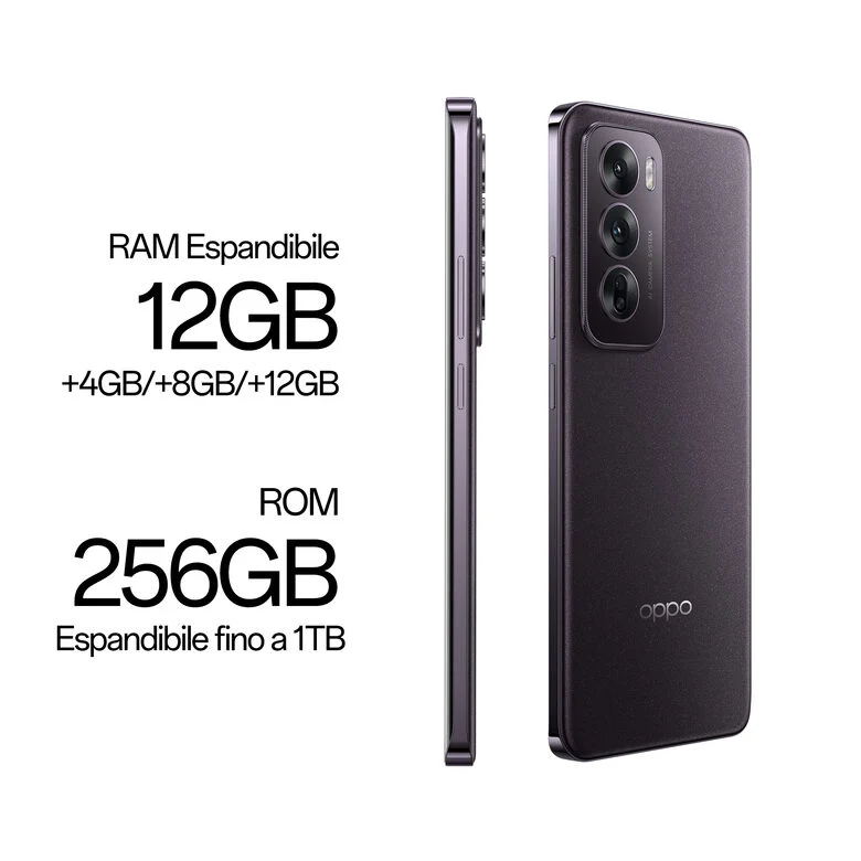 OPPO Reno12 5G AI Smartphone, Tripla fotocamera 50+8+2MP, Selfie 32MP, Display 6.7” 120HZ AMOLED FHD+, 5000mAh, RAM 12GB(Esp4GB/8GB/12GB)+ROM 256GB, [Versione Italia], Black Brown