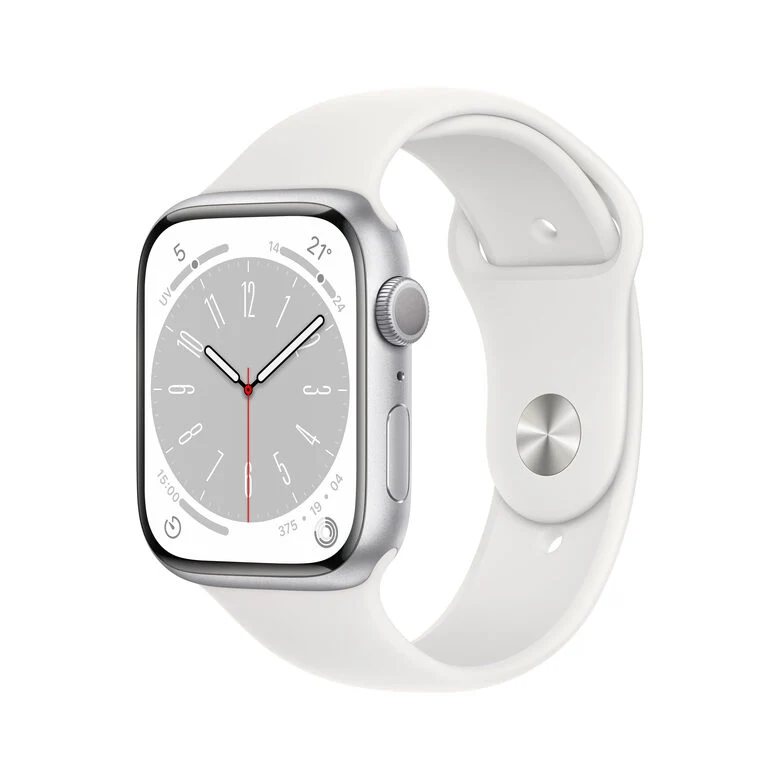 Apple Watch Series 8 GPS 45mm Cassa in Alluminio color Argento con Cinturino Sport Band Bianco - Regular