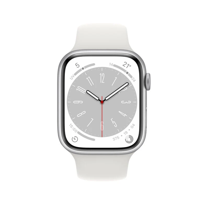 Apple Watch Series 8 GPS 45mm Cassa in Alluminio color Argento con Cinturino Sport Band Bianco - Regular