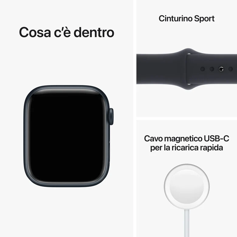 Apple Watch Series 8 GPS 45mm Cassa in Alluminio color Mezzanotte con Cinturino Sport Band Mezzanotte - Regular