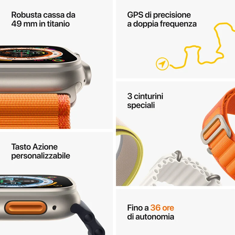 Apple Watch Ultra GPS + Cellular, 49mm Cassa in Titanio con Cinturino Trail Loop Nero/Grigio - M/L