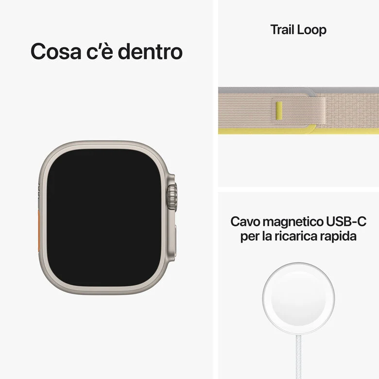 Apple Watch Ultra GPS + Cellular, 49mm Cassa in Titanio con Cinturino Trail Loop Giallo/Beige - M/L