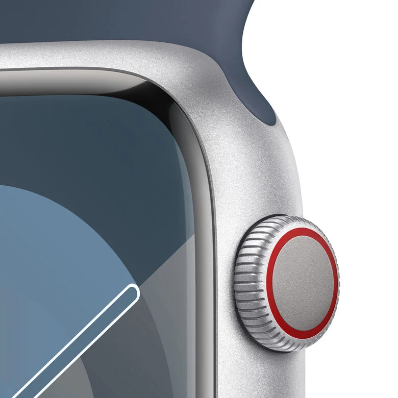 Apple Watch Series 9 GPS + Cellular Cassa 45mm in Alluminio Argento con Cinturino Sport Blu Tempesta - S/M