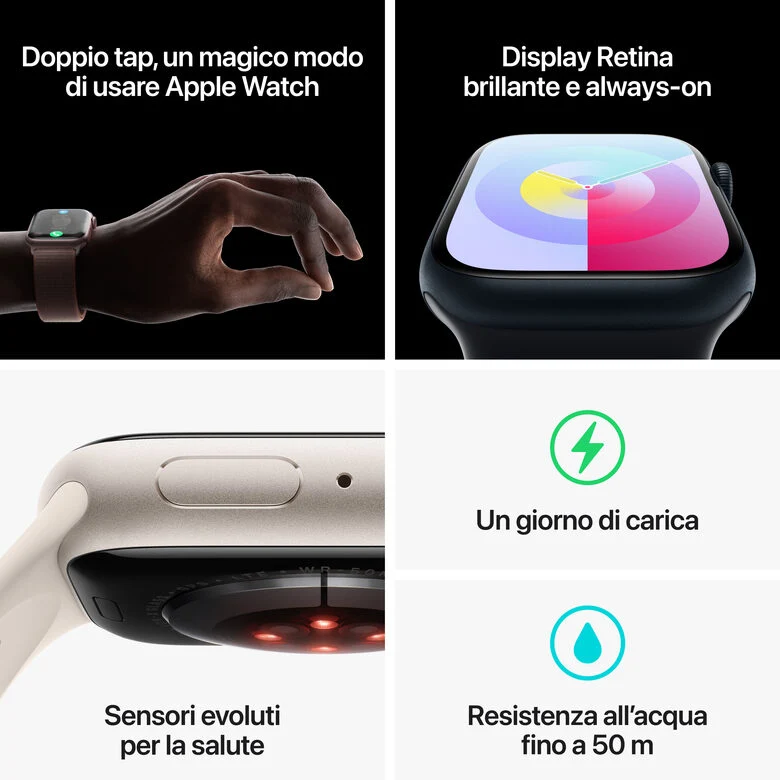 Apple Watch Series 9 GPS + Cellular Cassa 41mm in Alluminio Mezzanotte con Cinturino Sport Mezzanotte - S/M