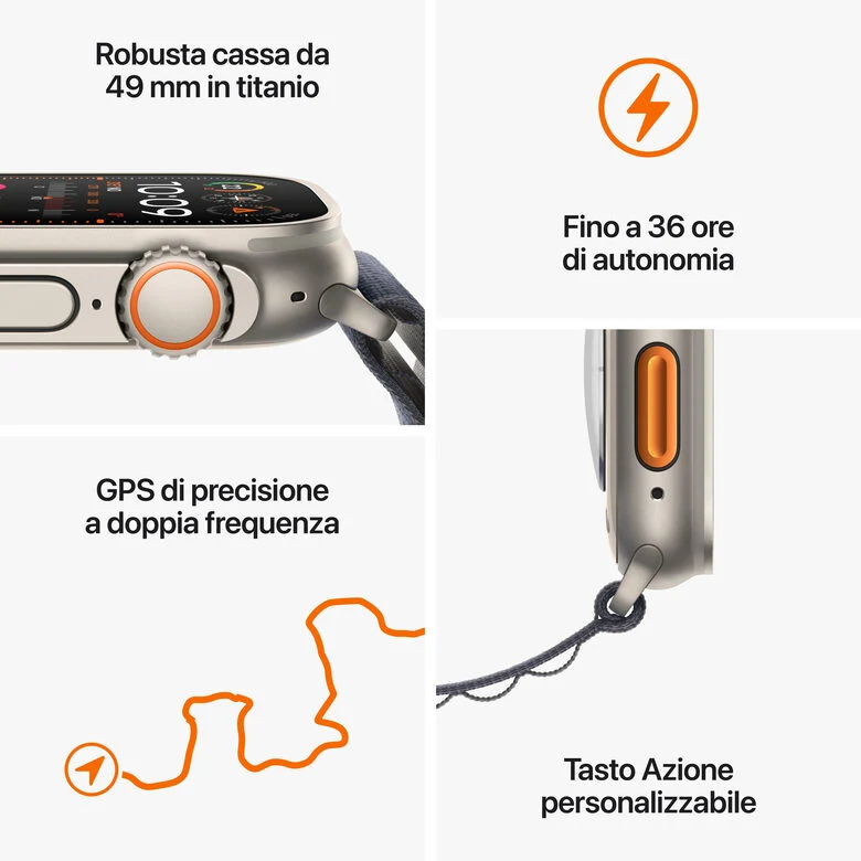 Apple Watch Ultra 2 GPS + Cellular, Cassa 49m in Titanio con Blu Alpine Loop - Medium