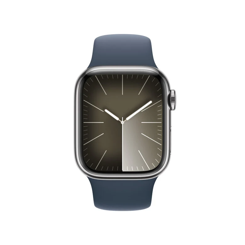 Apple Watch Series 9 GPS + Cellular Cassa 41mm in Acciaio inossidabile con Cinturino Sport Blu Tempesta - M/L