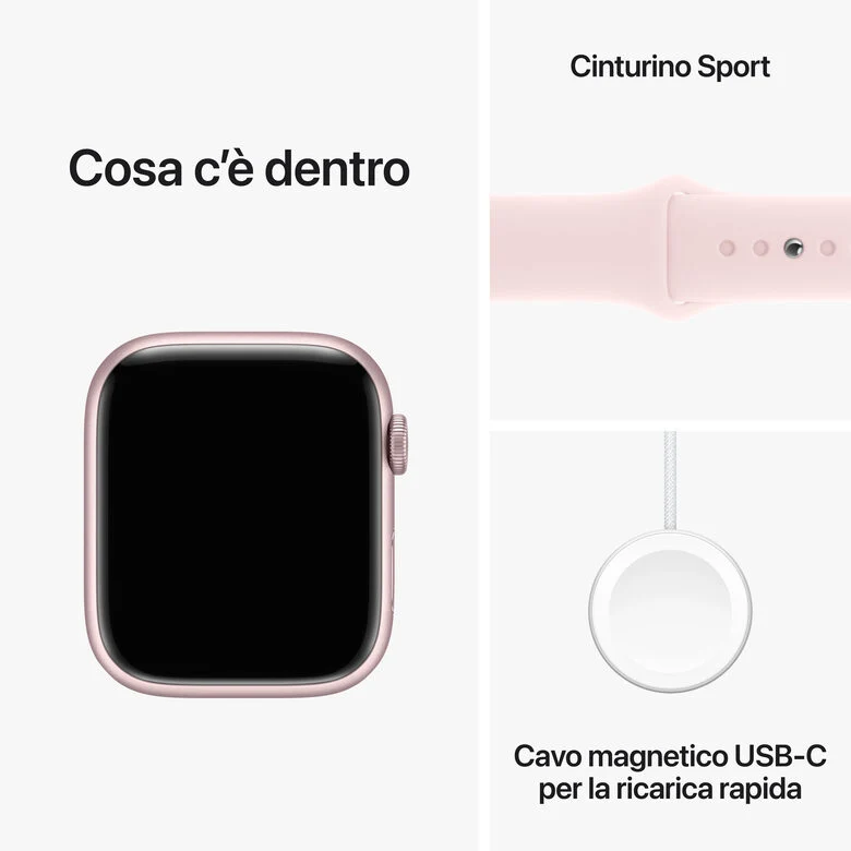 Apple Watch Series 9 GPS Cassa 45mm in Alluminio Rosa con Cinturino Sport Rosa Confetto - S/M