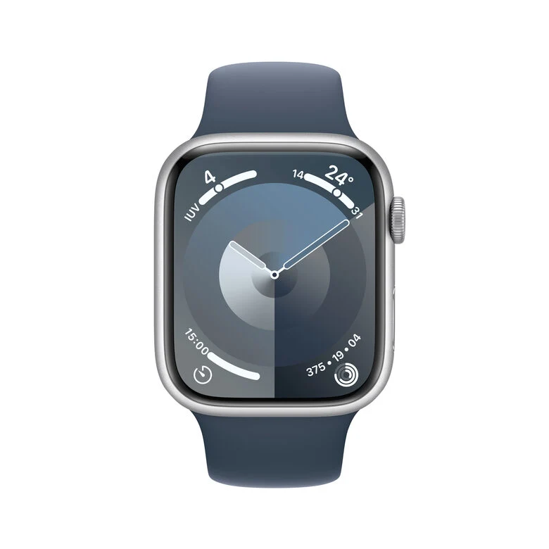 Apple Watch Series 9 GPS Cassa 45mm in Alluminio Argento con Cinturino Sport Blu Tempesta - S/M