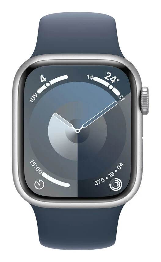 Apple Watch Series 9 GPS Cassa 41mm in Alluminio Argento con Cinturino Sport Blu Tempesta - M/L