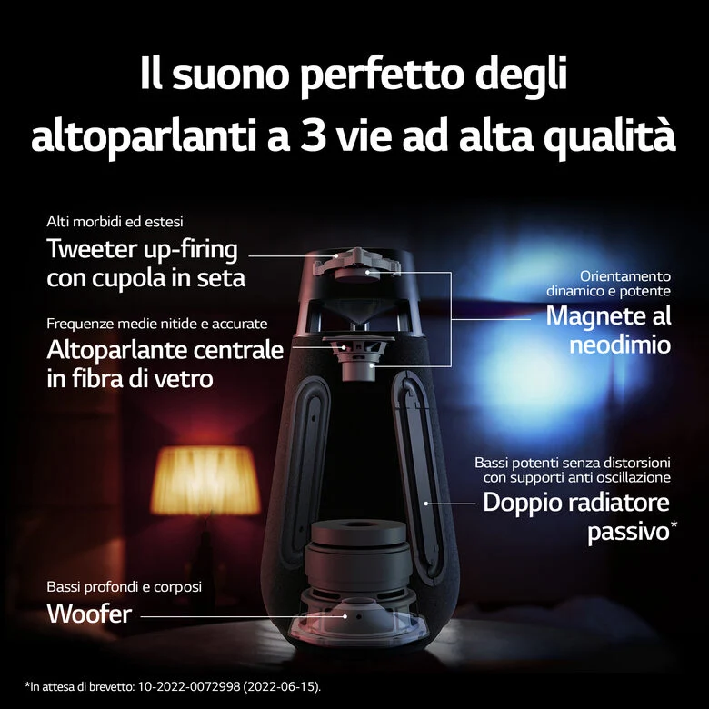 LG XBOOM 360 XO3, Speaker omnidirezionale 50W, Illuminazione, IP54, Bluetooth 5.1, Beige