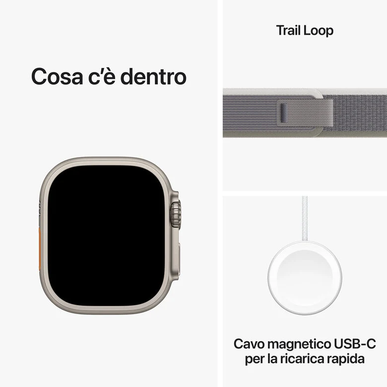 Apple Watch Ultra 2 GPS + Cellular, Cassa 49m in Titanio con Verde/Grigio Trail Loop - M/L